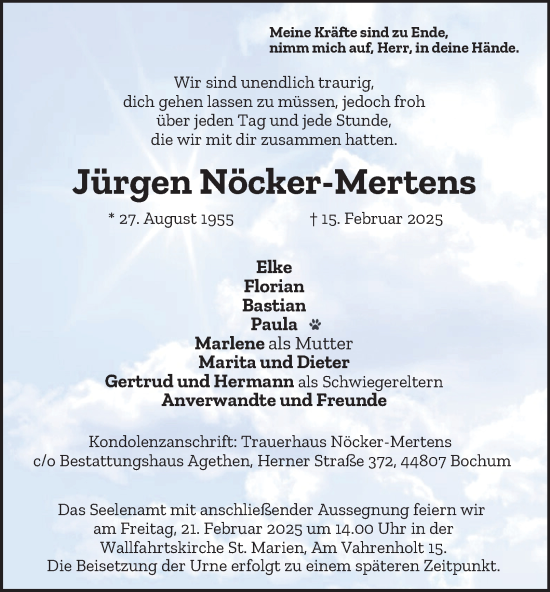 Traueranzeige von Jürgen Nöcker-Mertens von Tageszeitung