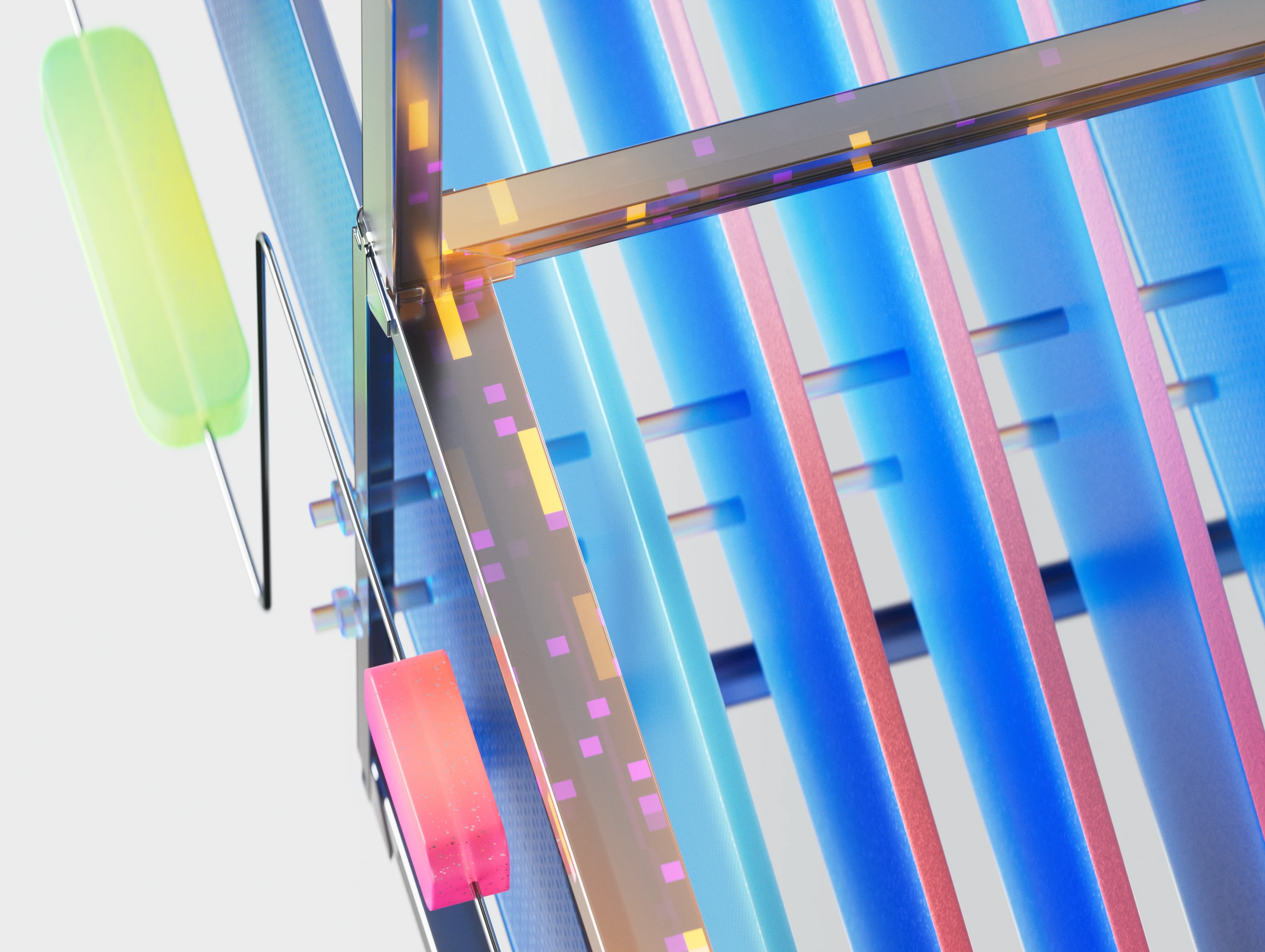 A close up of an abstract surface with colorful objects