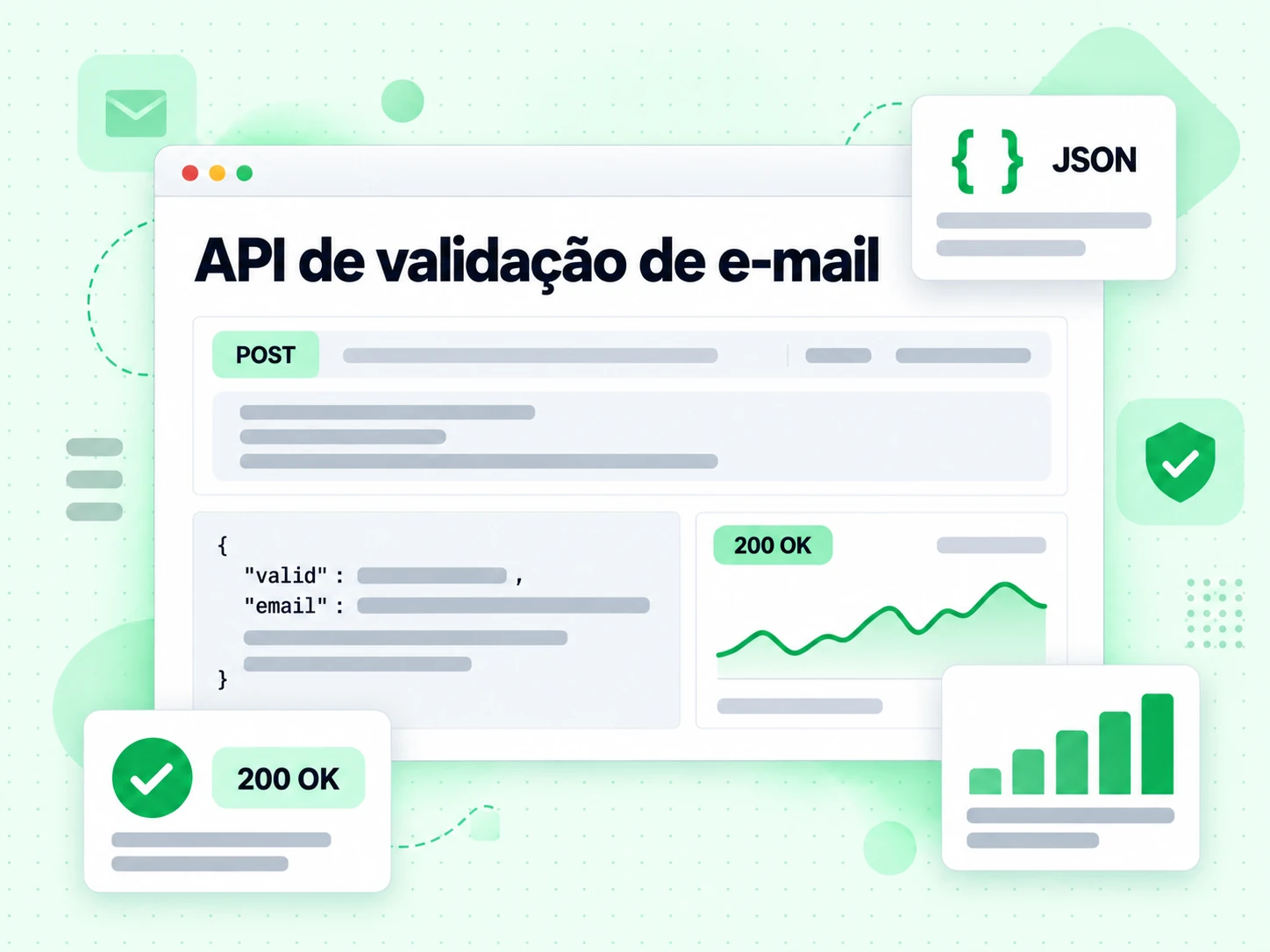 API de validação de e-mail com requisição POST, resposta 200 OK e corpo em JSON