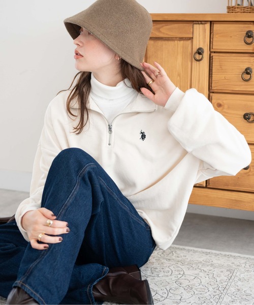 U.S. POLO ASSN.（ユーエスポロアッスン）の「∴WEGO/【2024秋冬待望の再入荷】U.S. POLO ASSN.別注ハーフZIPプルオーバー（スウェット・メンズ・ブラック/ダークグリーン/グレー系その他/ナチュラル/ライトベージュ/パープル・MEDIUM/LARGE）」の4枚目の写真