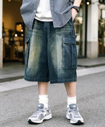 Rocky Monroe（ロッキーモンロー）の「ケミカルウォッシュ オーバーダイ ワイドデニムカーゴハーフパンツ（デニムパンツ）」