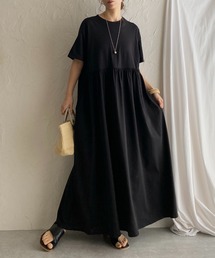 She's Closet（シーズクローゼット）の「Aラインボリュームギャザーフレアロング丈半袖Tシャツワンピース（ワンピース）」