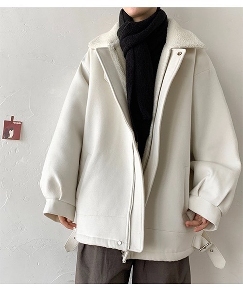 WESTBOY（ウエストボーイ）の「【WB ORIGINALS】Boa Hem-Belt Mouton Coat（ムートンコート・メンズ・ホワイト/ブラック/グレー/ブルー・M/L/XL）」の8枚目の写真