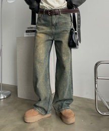 オーロラストーン付きヴィンテージルーズデニムパンツ