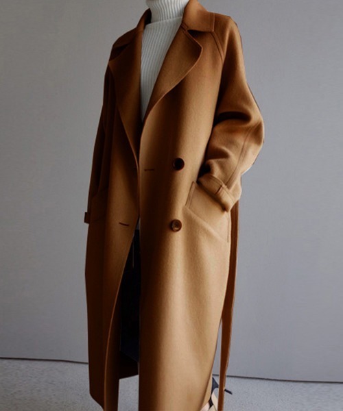SETUP7（セットアップセブン）の「【SETUP7】ベルテッドダブルチェスターオーバーシルエット　コート　STYLE MOMENT COAT（チェスターコート・レディース・ブラック/キャメル/オフホワイト/グレー/グレー系その他2/マルチ・M/L/S/XL）」の5枚目の写真