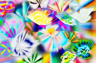 Colorful abstract artwork featuring multicolored floral shapes for pride theme