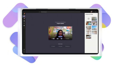 A person selecting their background before starting a video call on Teams.