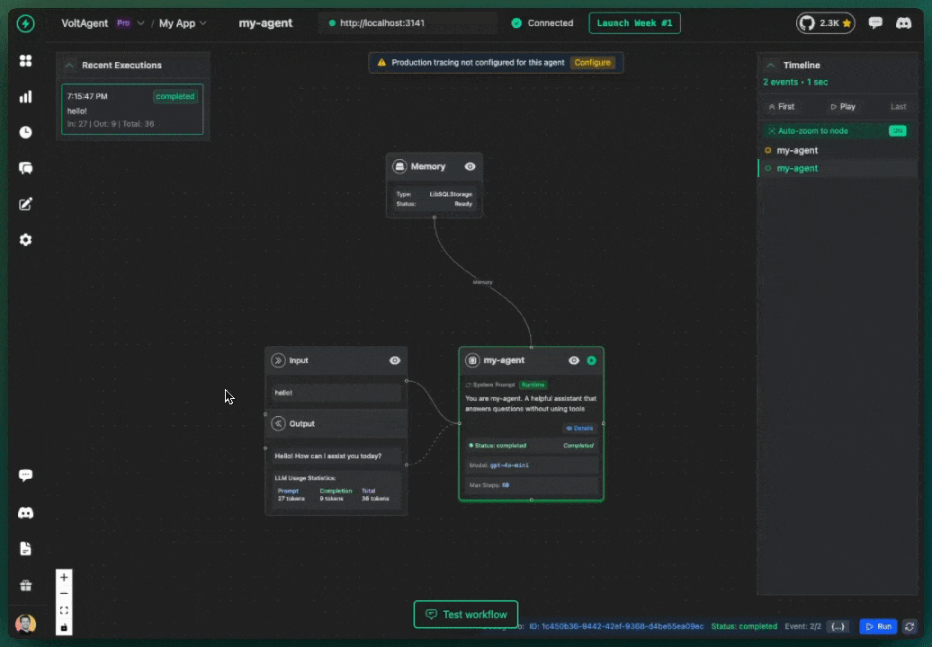VoltAgent Tool Demo - Weather tool in action