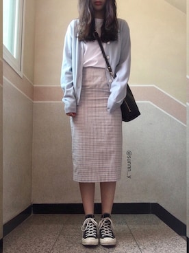 「CONVERSE（コンバース）のアイテム（シューズ、ブラック系）」を使った、sunnn__yさん（レディース・163cm）の春コーディネート