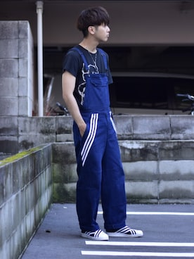 「adidas Originals（アディダスオリジナルス）のアイテム（オールインワン・サロペット）」を使った、ぱやおさん（メンズ・172cm）の夏コーディネート