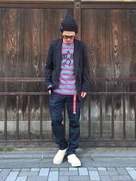 「HYSTERIC GLAMOUR（ヒステリックグラマー）のLOGO テープベルト（ベルト）」を使った、zakiさん（メンズ・172cm）の春コーディネート