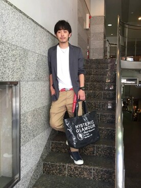 「HYSTERIC GLAMOUR（ヒステリックグラマー）のLOGO テープベルト（ベルト）」を使った、zakiさん（メンズ・172cm）の夏コーディネート