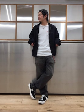 「HYSTERIC GLAMOUR（ヒステリックグラマー）のLOGO テープベルト（ベルト）」を使った、zakiさん（メンズ・172cm）の秋コーディネート