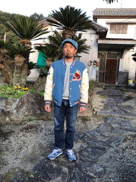 「アイテム（スタジャン）」を使った、香月ダイスケさん（メンズ・166cm・40代）の秋コーディネート