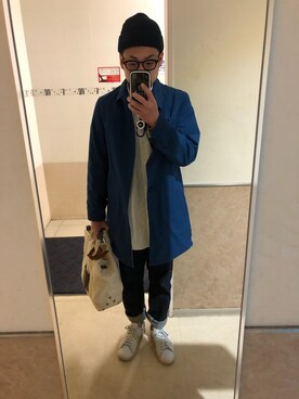 「アイテム（ノーカラーコート）」を使った、Daiさん（メンズ・168cm）の春コーディネート