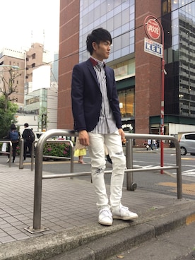 「GUILD PRIME（ギルドプライム）のアイテム（デニムパンツ）」を使った、Katagiriさん（メンズ・173cm）の春コーディネート