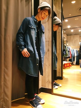「アイテム（シャツワンピース）」を使った、しんめいさん（レディース・158cm）の冬コーディネート
