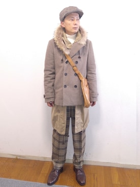 「STUDIOUS（ステュディオス）のアイテム（ピーコート）」を使った、nunuhomme【アラフィフ】さん（メンズ・166cm）の冬コーディネート