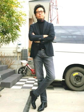 「トムフォードのアイテム（メガネ、ブラック系）」を使った、showgoさん（メンズ・178cm）の冬コーディネート
