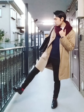 「MONKEY TIME（モンキータイム）のアイテム（シャツ/ブラウス、ブルー系）」を使った、俊さん（メンズ・178cm）の冬コーディネート