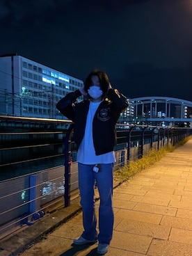 「VINTAGE（ヴィンテージ）のアイテム（スタジャン、ブラック系）」を使った、valkyrjaさん（メンズ・171cm）の冬コーディネート