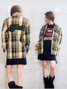 「HYSTERIC GLAMOUR（ヒステリックグラマー）のLOGO テープベルト（ベルト）」を使った、Hazukiさん（レディース・159cm）の冬コーディネート