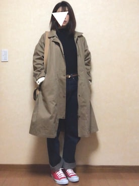 「UNIQLO（ユニクロ）の3Dエクストラファインメリノリブモックネックセーター（長袖）（ニット/セーター、ブラック系）」を使った、イーチさん（レディース・160cm）の冬コーディネート