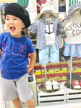「CIAOPANIC TYPY（チャオパニックティピー）のアイテム（ハンチング/ベレー帽）」を使った、なつさん（キッズ・100cm）の夏コーディネート