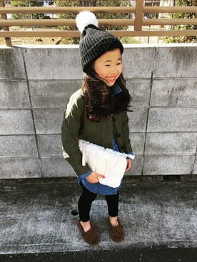 「アイテム（クラッチバッグ）」を使った、kmsshさん（キッズ・120cm）の冬コーディネート