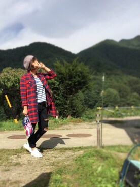 「American Eagle（アメリカンイーグル）のトムガールジーンズ（デニムパンツ）」を使った、azulさん（レディース・163cm）の秋コーディネート