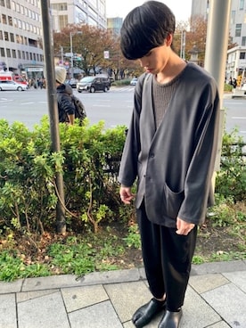 「RAGEBLUE（レイジブルー）のアイテム（ノーカラージャケット）」を使った、Reiさん（メンズ・184cm）の秋コーディネート