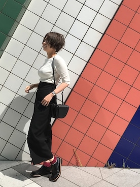 「ENFOLD（エンフォルド）のアイテム（スラックス）」を使った、まんじゅんさん（レディース・163cm）の春コーディネート