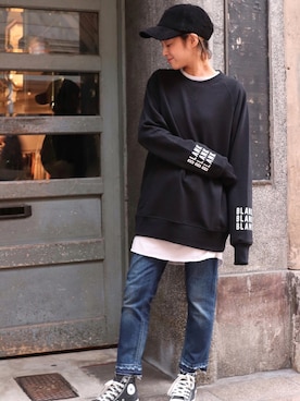 「via j（ヴィアジェイ）のvia j(ヴィアジェイ)コーデュロイCAP（キャップ、ブラック系）」を使った、CANALJEAN  tomoeさん（レディース・155cm）の秋コーディネート