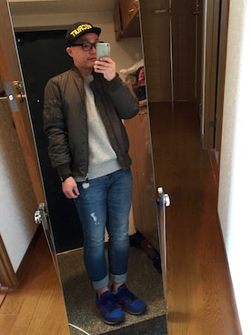 「アイテム（ミリタリージャケット）」を使った、おかもとさん（メンズ・163cm・30代）の春コーディネート