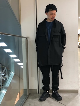 「NCB neat caprice brand（エヌシービーニートカプリスブランド）のNCB neat caprice brand(エヌシービーニートカプリスブランド) Mens オーバーシャツ（シャツ/ブラウス、ブラック系）」を使った、Yasunori Chijiwaさん（メンズ・175cm）の春コーディネート
