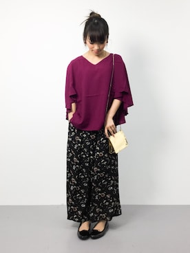 「SpRay（スプレイ）の花柄スカウチョ（その他パンツ、ブラック系）」を使った、ᴵᴷᴱᴺᴼᴿᴵ५✍⋆*さん（レディース・153cm）の春コーディネート