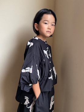 「folkmadeのアイテム（シャツ/ブラウス、ブラック系）」を使った、Amatonさん（キッズ・155cm）の冬コーディネート