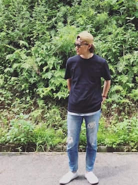 「ASICS（アシックス）のSUPERGA 2750 COTU CLASSIC（スニーカー、ホワイト系）」を使った、K.Uchidaさん（メンズ・170cm）の夏コーディネート