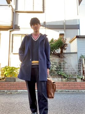「フーデッドコート」｜けんとさん（メンズ・177cm）の冬コーディネート