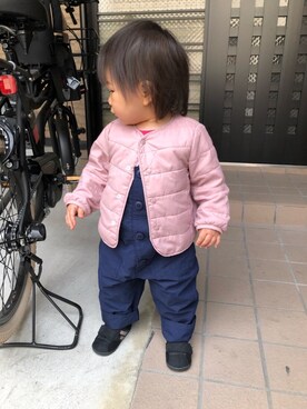 「アイテム（ダウンジャケット/コート）」を使った、tamakiさん（キッズ・70cm）の冬コーディネート