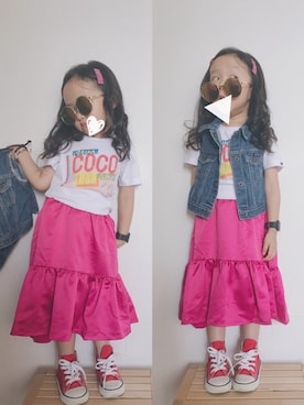 「no brand（ノーブランド）のアイテム（Skirt、その他）」を使った、Chloeeeeeeng410さん（キッズ・110cm）の夏コーディネート