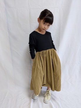 「antiqua（アンティカ）のドッキングロングワンピース（ワンピース、イエロー系）」を使った、as-pさん（キッズ・120cm）の秋コーディネート