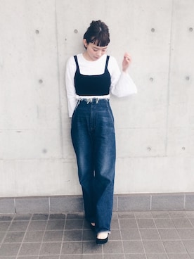 「TODAYFUL（トゥデイフル）のNICOLE's Denim（牛仔裤、ブルー系）」を使った、下島麻子さん（レディース・159cm）の春コーディネート