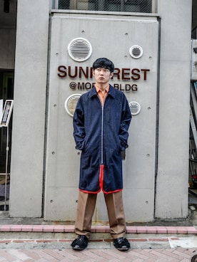 「COMME des GARCONS HOMME（コム デ ギャルソン・オム）のアイテム（ジャケット/アウター）」を使った、三上翼さん（メンズ・177cm）の秋コーディネート