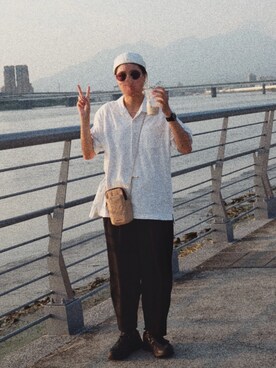 「UNIQLO（ユニクロ）のオーバーサイズポロシャツ（半袖）（ポロシャツ）」を使った、ゆき🍣さん（レディース・163cm）の夏コーディネート