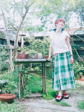 「SHIPS JET BLUE（シップスジェットブルー）のアイテム（バンダナ/スカーフ）」を使った、ずんちゃ🌞さん（レディース・163cm）の夏コーディネート