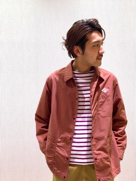 「DANTON（ダントン）の【DANTON/ダントン】ナイロンコーチジャケット（ナイロンジャケット、ピンク系）」を使った、こじまさん（メンズ・178cm）の春コーディネート