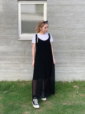 「CONVERSE ALL STAR（コンバースオールスター）の【CONVERSE/コンバース】オールスター100カラーズ/ハイカットスニーカー（スニーカー）」を使った、Honamiさん（レディース・155cm）の夏コーディネート