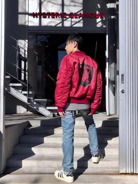 「HYSTERIC GLAMOUR（ヒステリックグラマー）のLOGO テープベルト（ベルト）」を使った、RYUさん（メンズ・172cm）の秋コーディネート