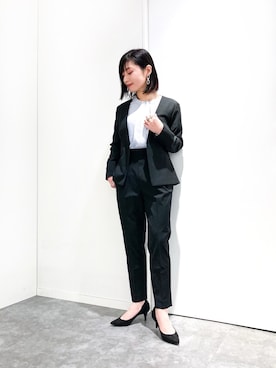 「GLOBAL WORK（グローバルワーク）の美(うつく)シルエットVジャケット/917014（ノーカラージャケット、ブラック系）」を使った、Rさん（レディース・155cm）の秋コーディネート